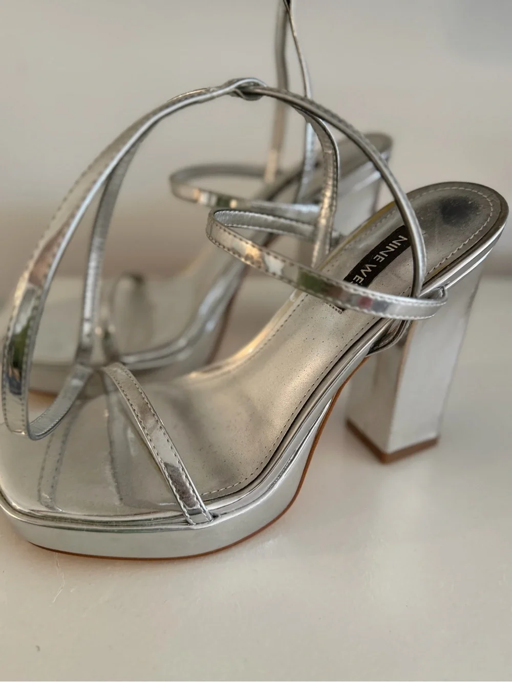 Nine West Silver Metallic Strappy Platform Sandals